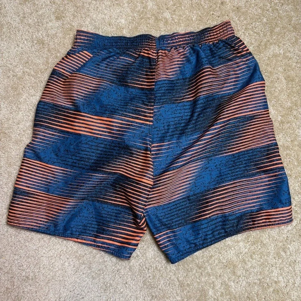 Nike Swim Trunks Mens Large Blue Orange Striped Mesh Lined Board Shorts Beach - Picture 2 of 5